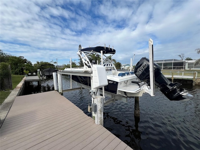 view of dock with a water view