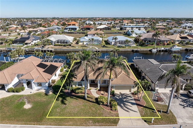 bird's eye view featuring a water view