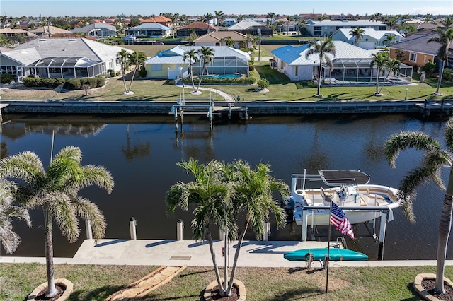 exterior space with a water view