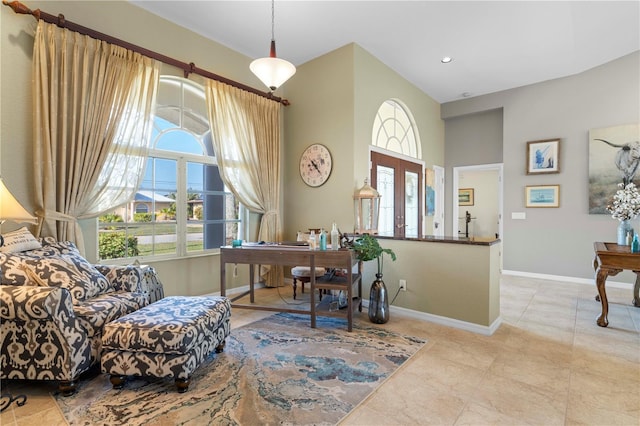 office area featuring a wealth of natural light and french doors