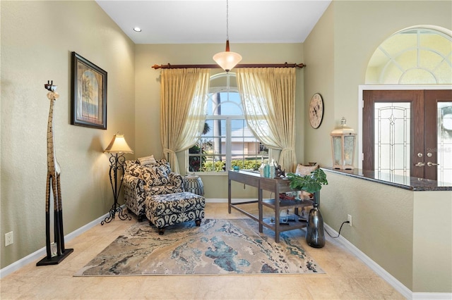 sitting room featuring french doors