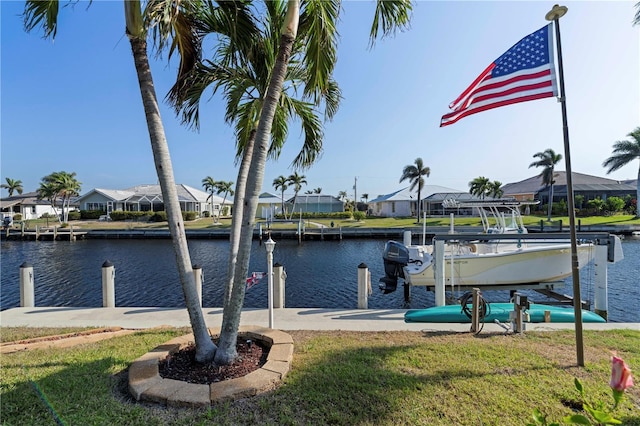 dock area with a water view