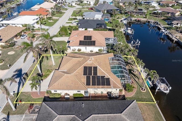 aerial view with a water view