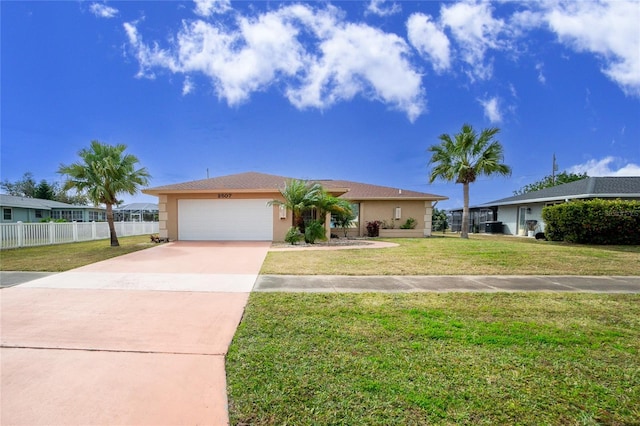 ranch-style house with a front lawn and a garage