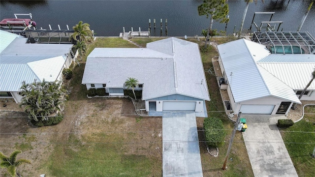 bird's eye view featuring a water view