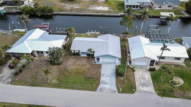 aerial view with a water view