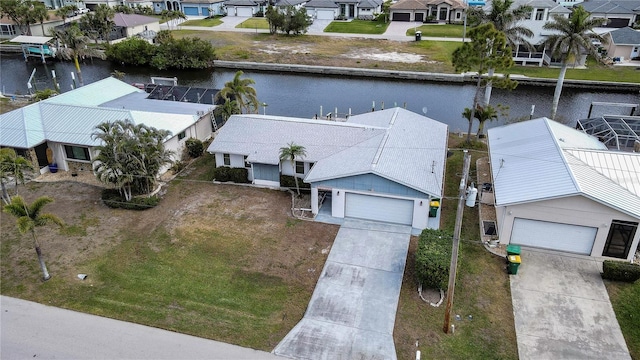 aerial view featuring a water view