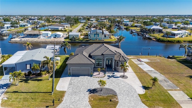 aerial view with a water view