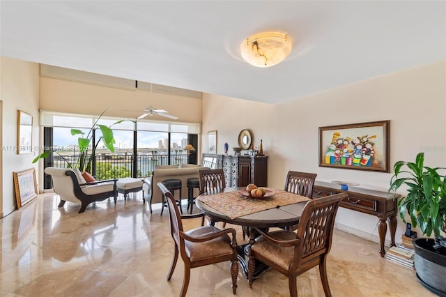 dining area featuring ceiling fan