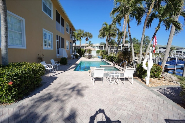 view of pool featuring a patio