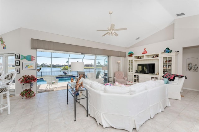 24337 Contra Costa Ln, Punta Gorda, FL 33955 - living area with ceiling fan and high vaulted ceiling