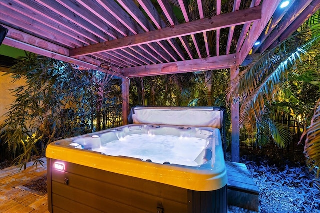 view of patio with a hot tub