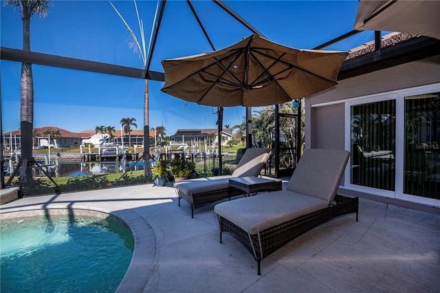 view of patio featuring a water view