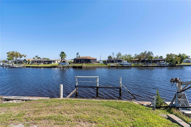 dock area with a water view