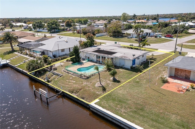 aerial view with a water view