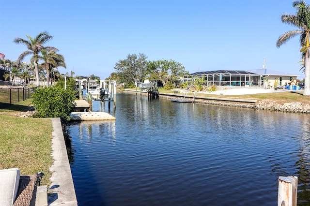 view of water feature with a boat dock