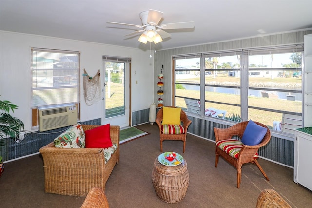 sunroom / solarium with ceiling fan and cooling unit