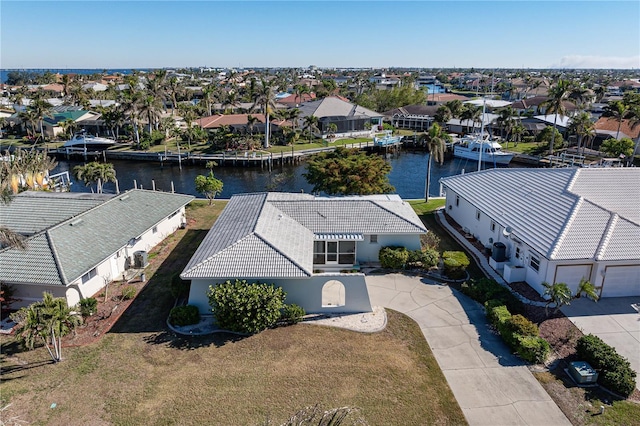 aerial view featuring a water view