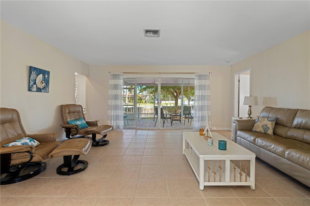 living room featuring light tile patterned floors