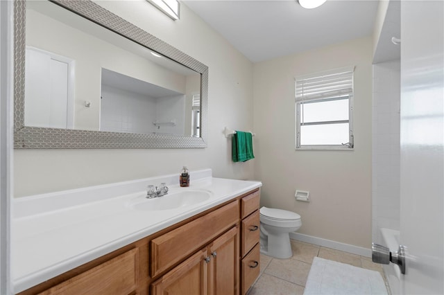 bathroom with tile patterned flooring, vanity, and toilet