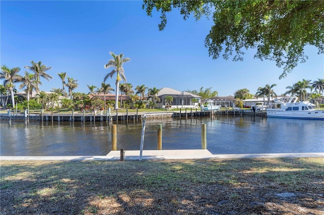 dock area featuring a water view