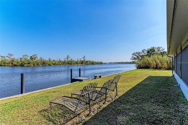 view of yard with a water view