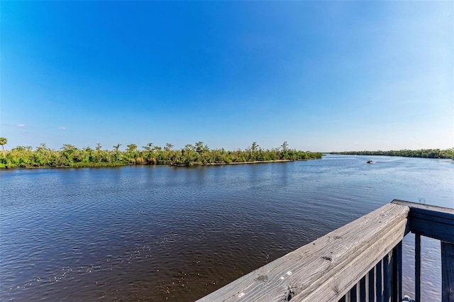 dock area with a water view