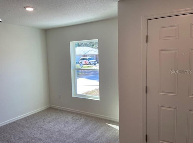 carpeted empty room with a textured ceiling and a wealth of natural light