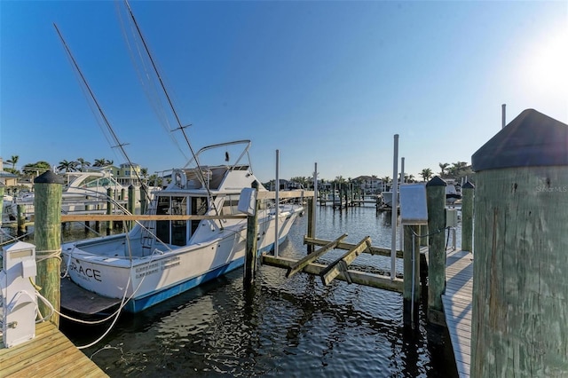 view of dock with a water view