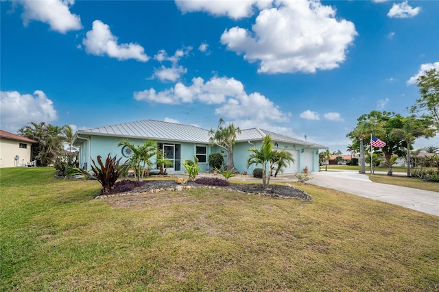 single story home with a front lawn and a garage