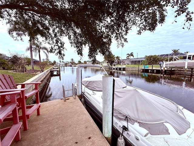 dock area with a water view