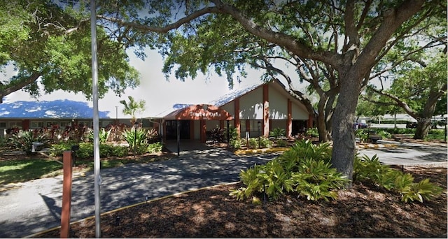 view of front of property with a mountain view