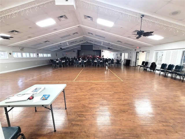 interior space featuring ceiling fan