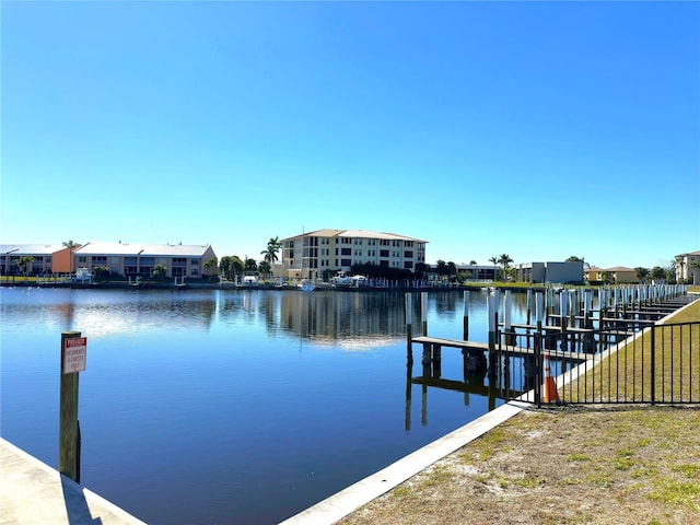 dock area with a water view