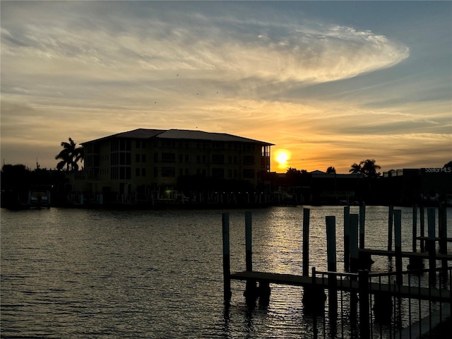 view of dock with a water view