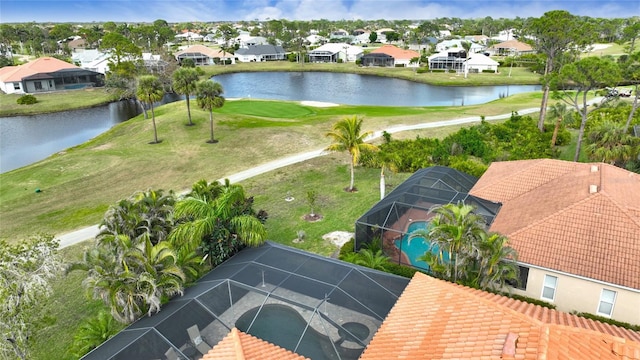 drone / aerial view featuring a water view