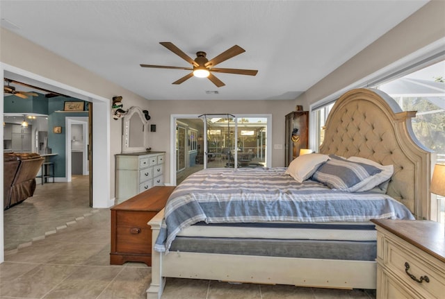 bedroom featuring visible vents and a ceiling fan