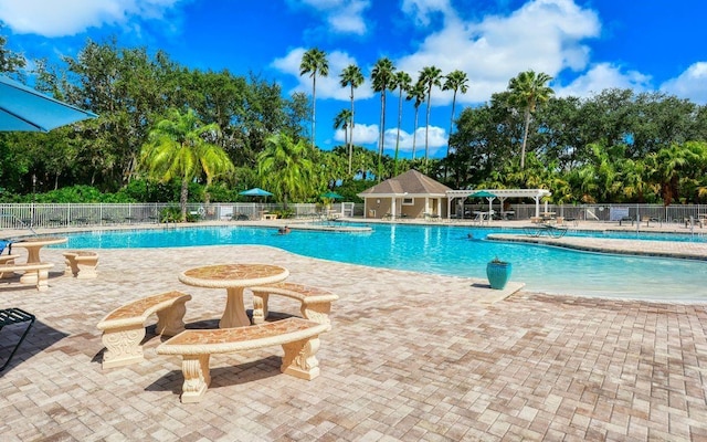 view of swimming pool with a patio