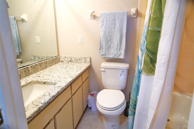 full bathroom featuring tile patterned flooring, vanity, toilet, and shower / tub combo