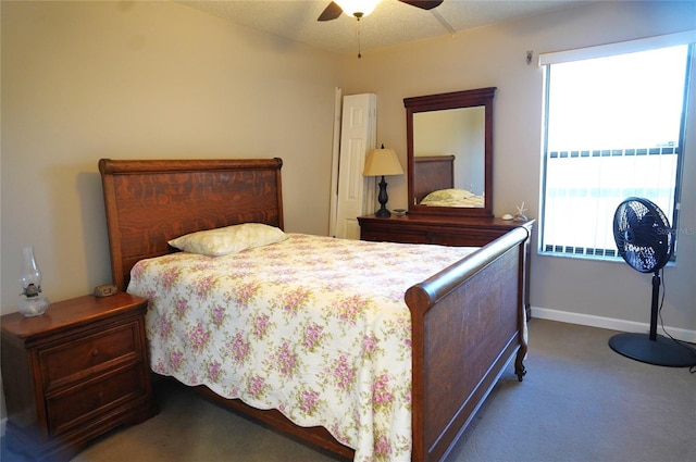 bedroom featuring carpet flooring and ceiling fan