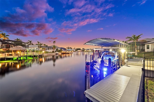 view of dock featuring a water view