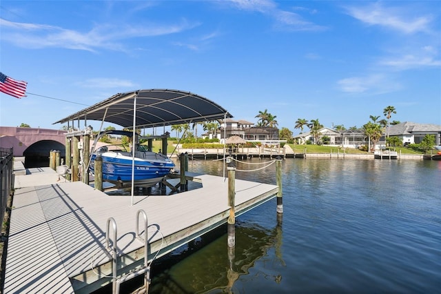 view of dock with a water view