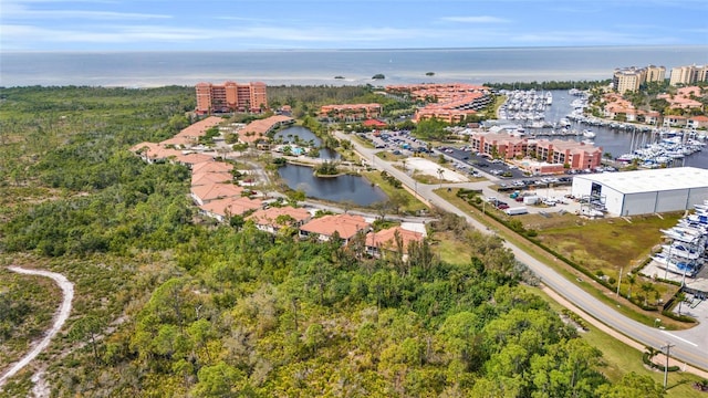 aerial view featuring a water view