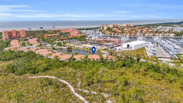 bird's eye view featuring a water view