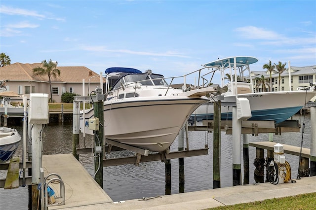 view of dock with a water view