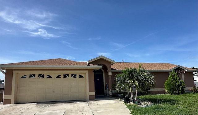 ranch-style home featuring a garage