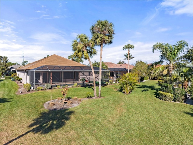 view of yard featuring a lanai