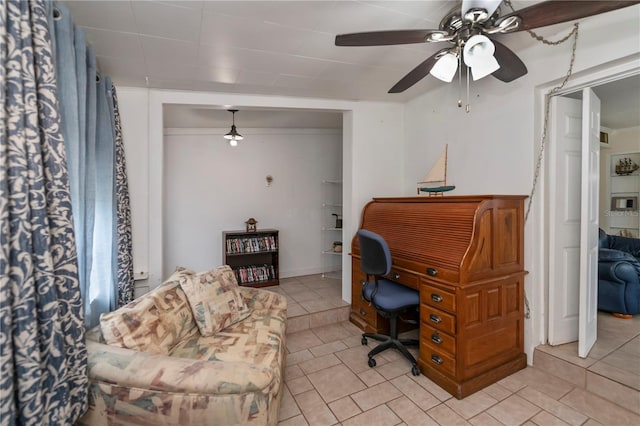 office area featuring ceiling fan