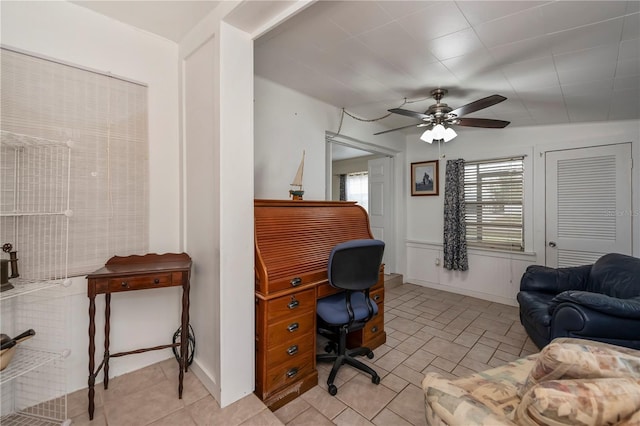 office space with ceiling fan