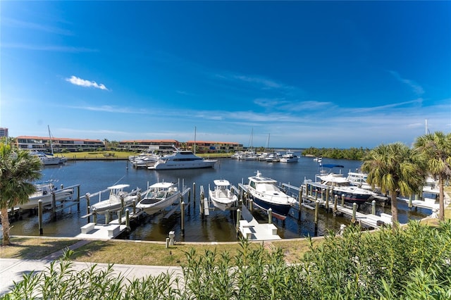 view of dock featuring a water view and boat lift